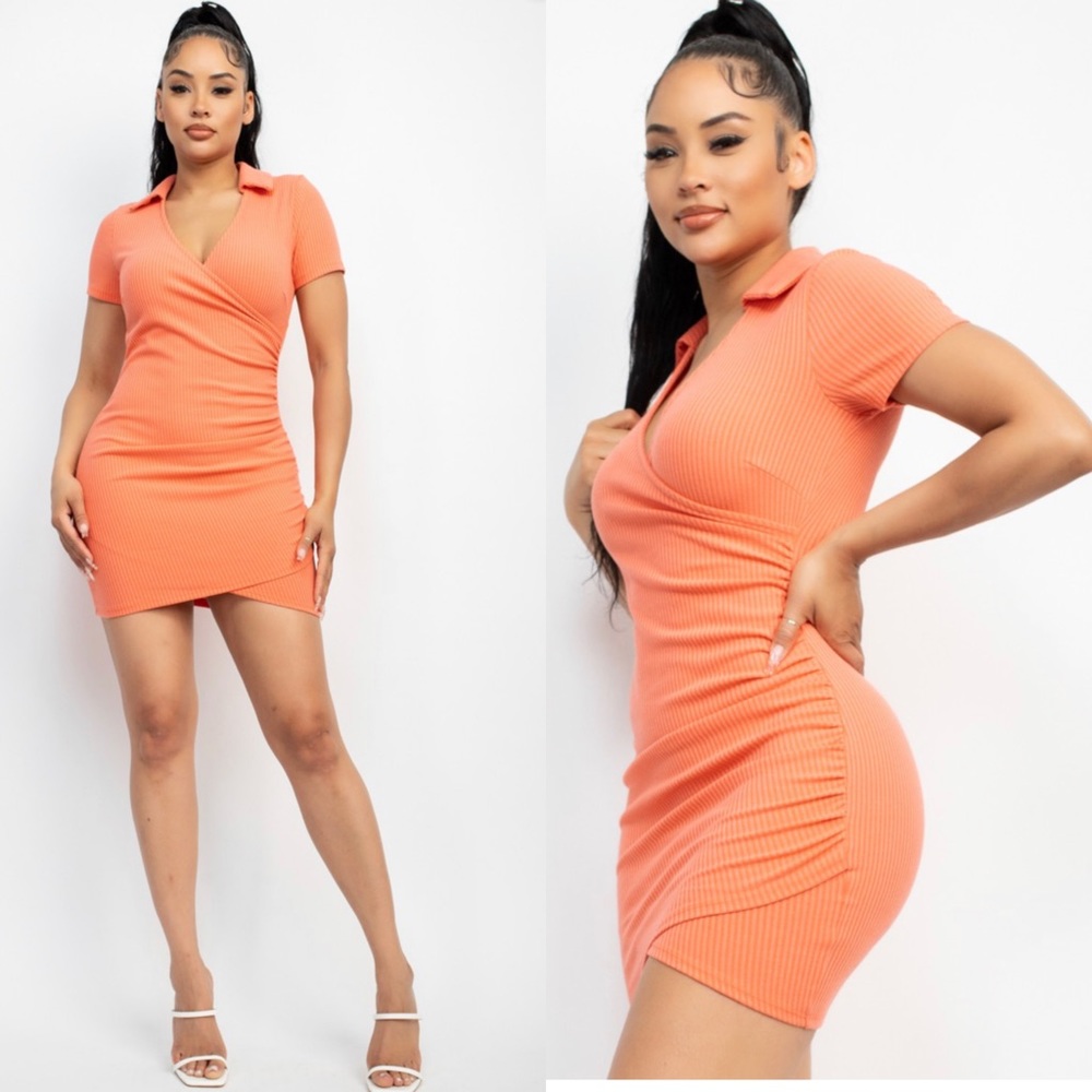 Ribbed v neckline dress - Picture 3 of 9